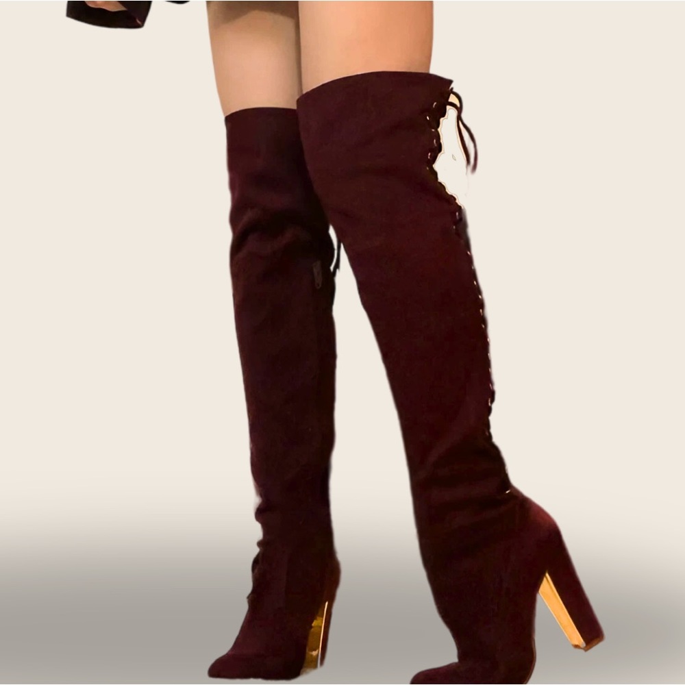 Betseyville Red Corset Back Knee High Boots